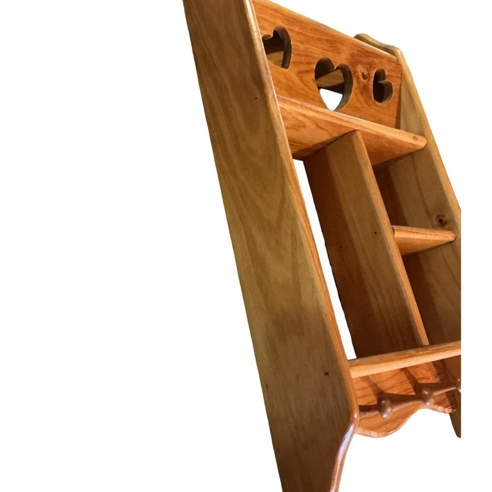 Vintage Wood Heart Cutout Wall Shelf 3 Pegs Country Cottagecore Organizer 17.5in